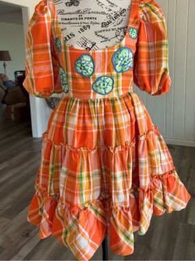 Roopa Pemmaraju orange plaid embroidered dress XS